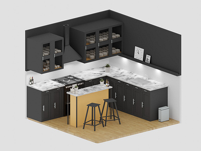 Minimal Kitchen Interior 3D Model 3d blender 3d design graphic design interior kitchen modeling