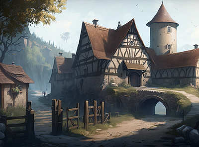 illustration of a medieval village 3d graphic design ilustration