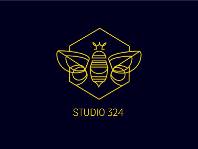 Studio 324 Logo bee contour hexagon hive line logo minimalist queen simple studio wings yellow