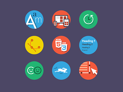 Features icons backups colors flat html icons responsive speed vectors web fonts wysiwyg