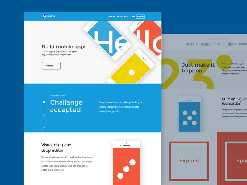 Exploring colors in web app phone hello website web design landing page colors