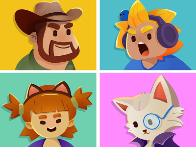 Characters for a mobile casual game character design illustration logo ui