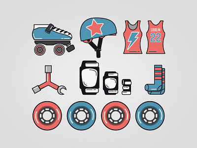 Roller Derby Gears icons gears helmet icons illustration roller derby rollerskates the blastart vector