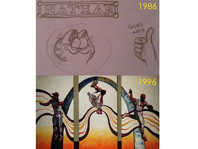 10 Years Apart Art (not quite 2006vs2016) 10years 2006vs2016 drawing garfield large scale mural ozzie st louis thumbs up