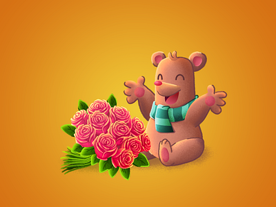 Bear With Roses gift illustration