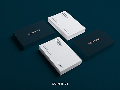 Soin Rive business cards copper elegant gold logo luxury minimal wordmark