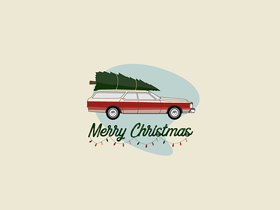 And a Happy New Year car christmas cream fun illustration lights merry christmas red station wagon string lights
