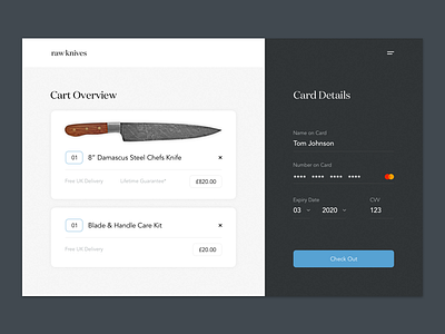 Raw Knives design ecommerce knife payment ui ux web