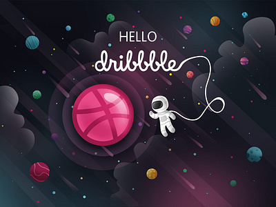 Hello dribbble art astronaut color debut debuts debutshot design digital 2d digitalart digitalartist digitalwork dribbble ball hellodribbble illustration light neon pixeren shot shots space