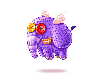 amigurumi elephant 2d animal art button cartoon character design digitalartist elephant fly game gameart illustration pixel pixeren purple shot sweets ui ui art wing