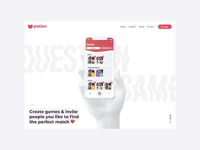Potion - dating app. Promo page.