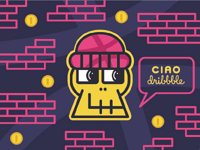 Ciao! bricks coins debut flat icon illustration mario skull vector