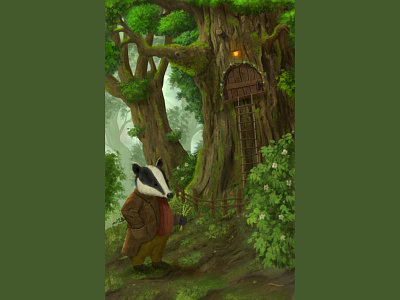 Mr. Badger corelpainter fantasy forest illustration