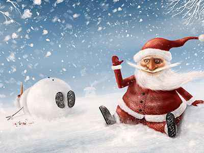 Santa and snowman christmas fight santa claus