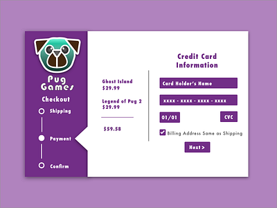 Daily UI 002 checkout credit card dailyui dailyui002 ecommerce pug