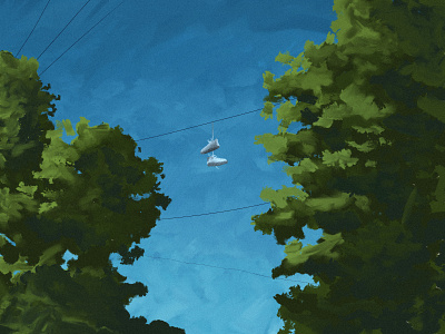 Little digital paint art digital painting digitalart drawing foliage illustration kicks painting photoshop painting powerlines scene shoes sky trees