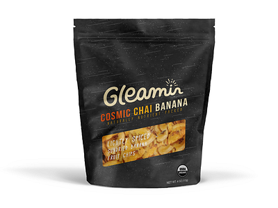 Gleamin Goodies banana beamin chai chips cosmic dried fruit gleamin goodies logo package snacks