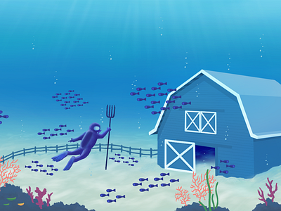 Fish Farming Illustration aquaculture digital farm farmer farming fish ocean painting scuba seafloor underwater