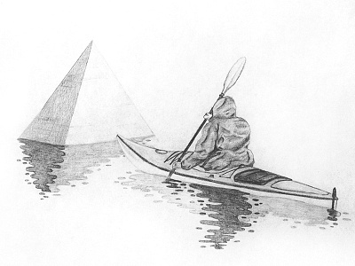 Kayak ∆ drawing floating illustration kayak paddle pencil pyramid ripples water ∆