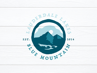 Lake House Logo badge blue circle date illustration lake logo mark mountain serif sun