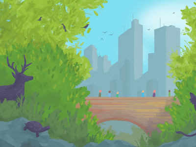 Urban Wildlife animals city corridor digital ensia greenbelt illustration painting photoshop urban wildlife