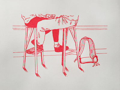 Inktober 2_Paracosm backpack cafe couple cute drawing inktober inktober2018 love naive paracosm red ink stool