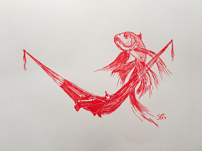 Inktober 4_Daydream daydream drawing fish hammock illustration ink inktober inktober 2018 pen redink