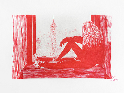 Inktober 18_Skyline girl illustration ink ink drawing ink illustration inktober inktober2018 pen red ink shoes skyline