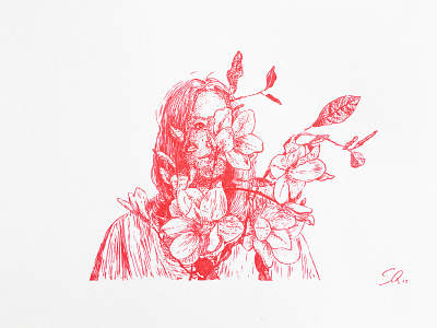 Inktober 26_Wallflower2 drawing flower girl illustration ink ink drawing ink illustration inktober inktober2018 pen plant red ink wallflower