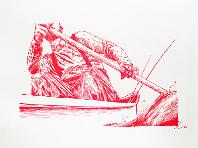 Inktober 28_Paddle canoe canoeing drawing fishing illustration ink ink drawing ink illustration inktober inktober2018 paddle pen red ink tackle water