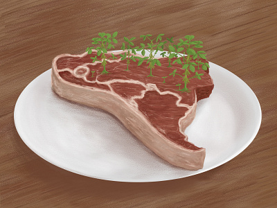 Hidden in the Supply bean beef cattle cow crop digital editorial feedlot illustration meat painting photoshop plant plate soy soybean steak supplychain