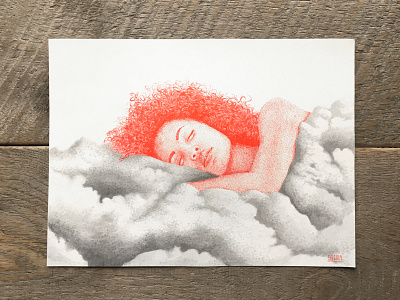 The Fourth Goddess cloud copic curls drawing girl goddess hair hand drawn illustration ink ink drawing ink illustration micron pen penandink red ink sleep stipple woman