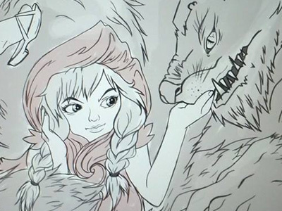Riding hood and the wolf cintiq drawing illustration photoshop wip