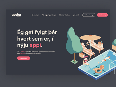 Auður : Website clean finance grey illustrations loans lottie simple typography