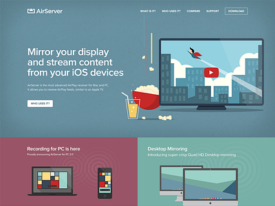 AirServer clean devices flat icons illustration menu responsive software web website