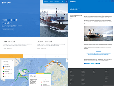 Eimskip : Website blue clean design hamburger map maps mobile ocean ship shipping web website