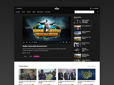 Vísir : TV black dark design news player tv ui video web
