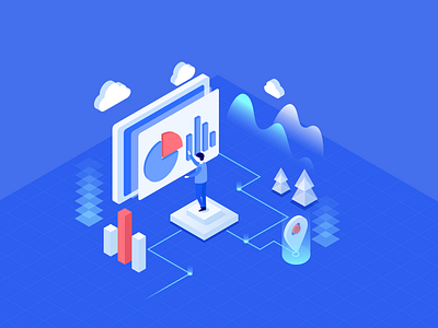 Illustration Design For Login 2.5d blue data data analysis illustration login map