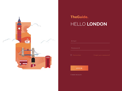 Travel Guide Login Page branding color design dribbble illustration landingpage login page london procreate typogaphy ui ux