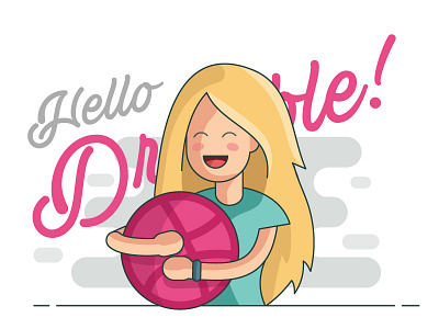 Hello Dribbble ball blonde hair blush cute debut girl hello dribbble illustration pastels shadow