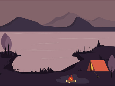 A peaceful camping camping colour fire forest illustration landscape mountain night palette tent trees