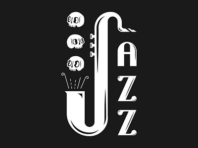 Jazz Logo dark dead illustration jazz logo metal music saxophone skeleton skull skulls small stmp t shirt