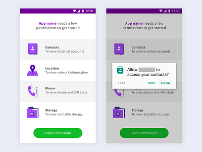Permissions Request access accessibility app contacts design illustration location permissions phone storage ui vector