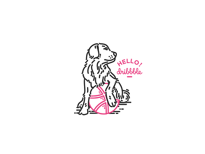 Hello Dribbble ! animal dog golden hello line lineart logo simple