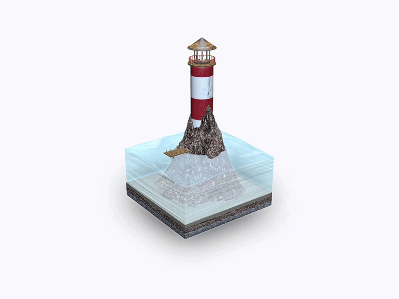 Lighthouse test 3d animation c4d cube lighthouse motion test water