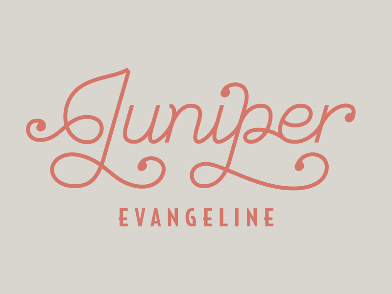 Juniper baby announcement monoline script wordmark