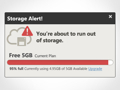 Storage Warning status bar storage ui