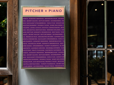 Pitcher+Piano Sign brand branding branding and identity branding concept branding design colour copywriting design identity identity design messaging signage typography