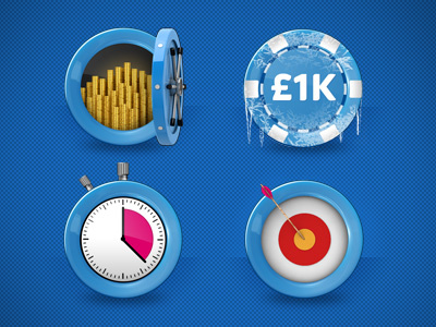 Sky Poker promotion logos archery arrow bank blue bullseye chip circles clock coins frost frozen gold heist ice money pink plinthe poker stopwatch time vault