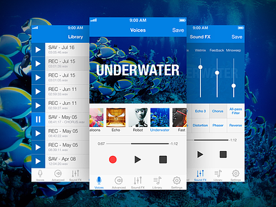 "Voice Changer" app application audio beautiful changer effect fx ios iphone play screen underwater voice